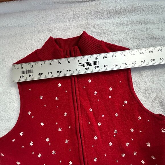 Talbots Women Red Holiday Sweater Vest Snowman Christmas Zip Front Medium Petite - Picture 5 of 7